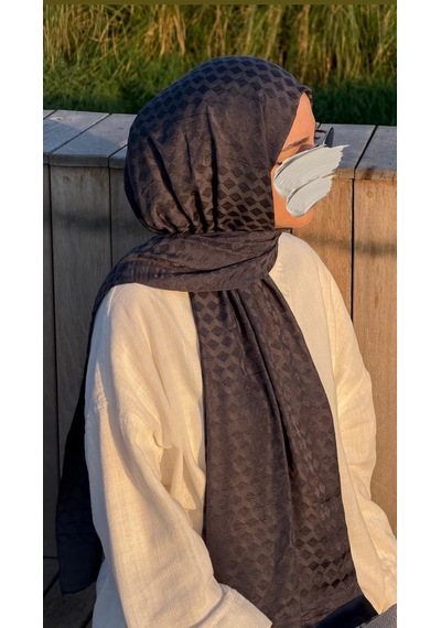 Qalortex Scarf Premium Pamuklu Jakar Şal-antrasit