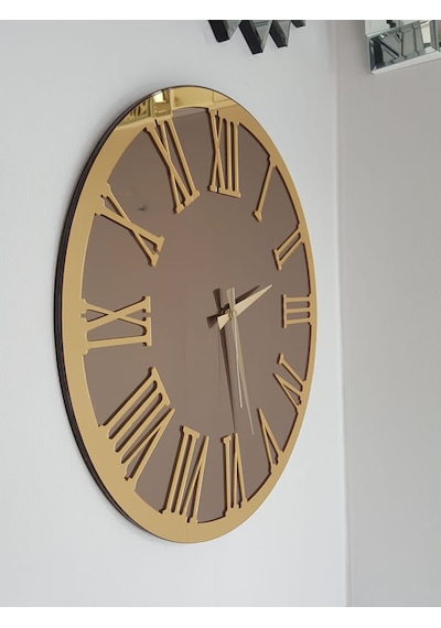 Ayna Denizi Golden Jet Bronze Model Altın Bronz Renk 50 CM Dekoratif Aynalı Duvar Saati Altın