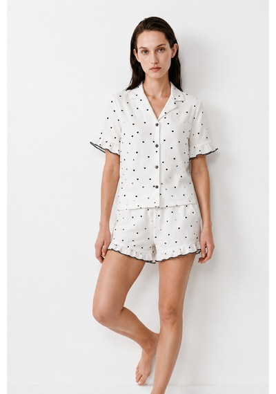 Kadın Relaxed Lastikli Beyaz Pijama Takımı
