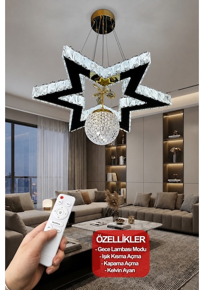Yıldız Kristal Taşlı Modern Sarkıt Led Avize Çok Renkli