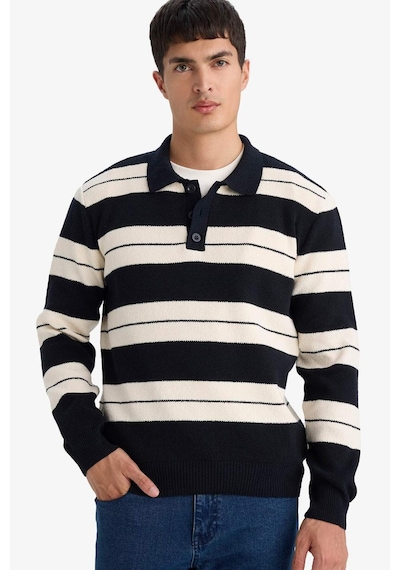 Defacto Standart Fit Polo Yaka Renk Bloklu Triko Kazak F7180ax25wnnv64 Lacivert-nv64