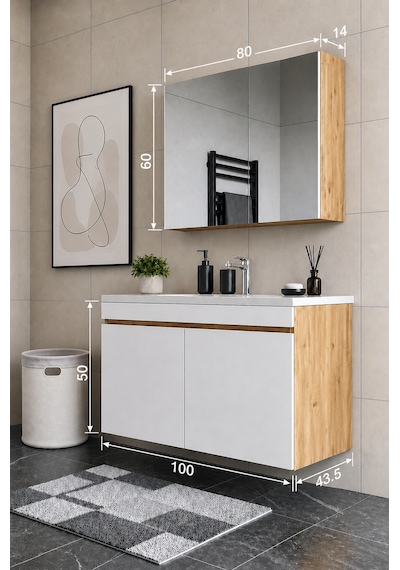 Teta Home Tokyo 100 Cm Mdf Banyo Dolabı Seti Atlantik Çam - Beyaz