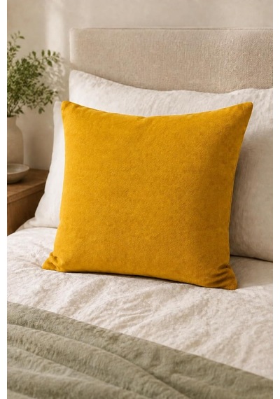 Cortibo Barcelona Kadife Dokulu Kırlent Kılıfı 45x45cm Koyu Sarı Çok Renkli