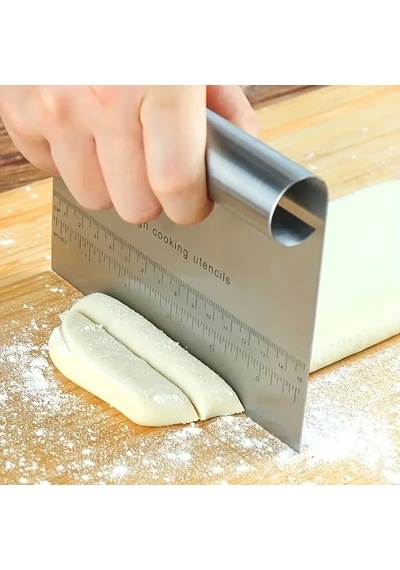 Paslanmaz Çelik Ölçülü Hamur Kesici, Pizza Kesici, Kazıyıcı Metalik Gri