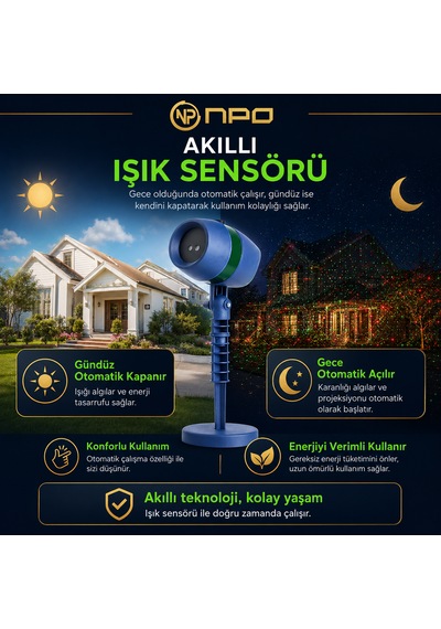 Npo Sh01 Star Shower Kırmızı Yeşil Lazer Işık Projektörü Kumandalı Bahçe Duvar Yıldız Efekti Lacivert