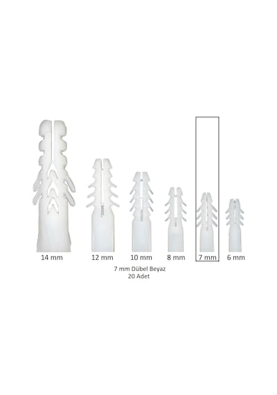 Dübel, 7 Mm Beyaz Dübel, 20 Adet