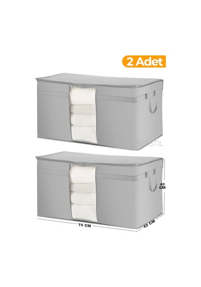 Serstil 2 Adet - Pencereli Yastık Yorgan Hurcu 75 X 40 X 40 Cm - Antrasit A-2y