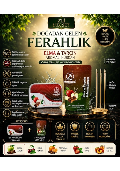 Mucize 2"li Set Elma-tarçın Aromalı Kürdan Metal Kutu Doypak