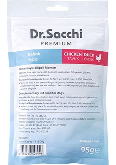 Dr.sacchi Premium Tavuklu Ve Ördekli Kebap Tahılsız Köpek Ödülü 5 5li 95 Gr 109-30029.01