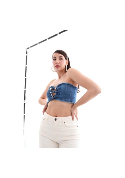 Blue White Kadın Jean Yelek Açık Mavi