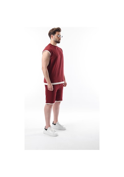 Madmext Bordo Sıfır Kol Erkek Şort T-shirt Takım E7308 Bordo