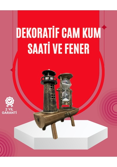 Ahşap Gövdeli Deniz Feneri Formlu Kum Saati 15x20 Cm Csmtex - 39 Masa Dekoru