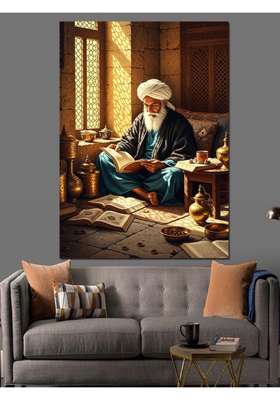 Ahşap Tablo Kitap Okuyan Yaşlı Adam