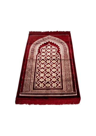 Kadife Seccade 120x70 + Tesbih + Zikirmatik + Ayraç + Çanta Boy Kuran  Seti Bordo