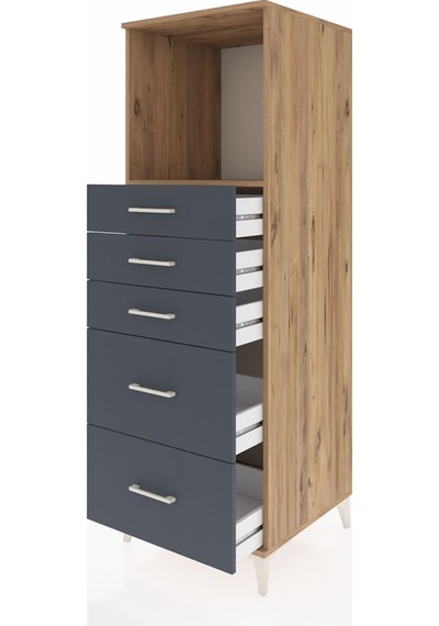 Kronos Dolap Tek Raflı 5 Çekmeceli 60x59x182 Çam-antrasit Atlas Çam