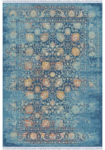 Mavi Modern Dokuma Pamuk Tabanlı Kaymaz Kilim Klm006n11
