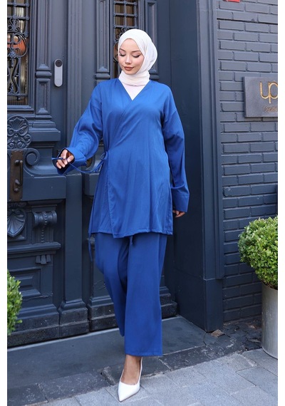 Misskayle Bağlama Detaylı Kimono Takım İndigo I Ndigo
