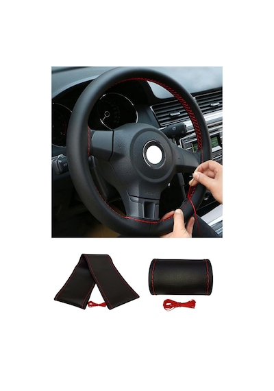 Bmw E87 2005-2011 Uyumlu Direksiyon Kılıfı Dikmeli Siyah Deri/kırmızı Dikişli