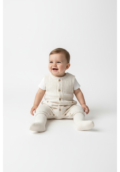 Tiffany Baby & Kids Nope Müslin Tasarımlı Uzun Atlet Tulum Bej