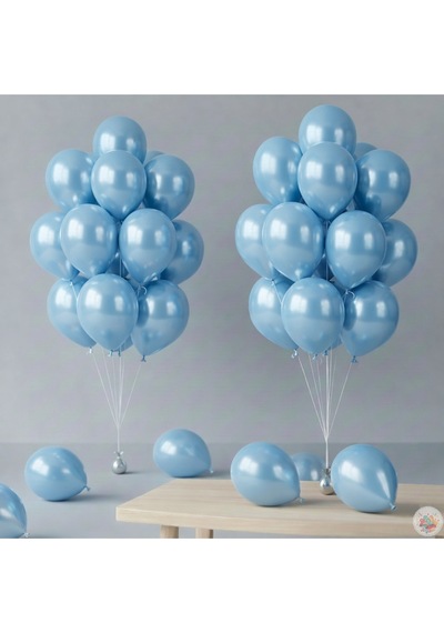 Metalik Açık Mavi Balon 20 Adet 11" 28cm Parti Ve Doğum Günü Balonu Mavi