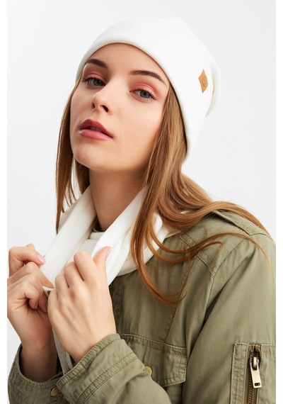 Butikgiz Kadın Balıkçı Style Pamuklu Kaşkorse Terletmez Ultra Hafif Yumuşak Bere Boyunluk Takım Beyaz