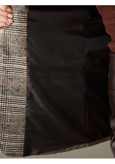 Lcw Vision Kahverengi Ekose Kadın Kaşe Blazer Ceket