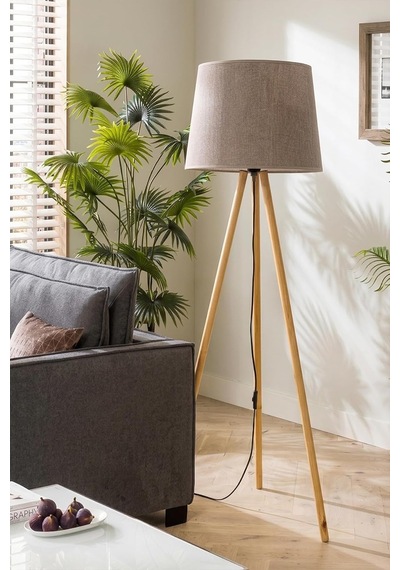 Woody Tripod Cappuccino Zemin Lambaderi, Kumaş Başlıklı Ayaklı Lamba Ve Salon Oturma Odası Aydınlatması - Modern Dekoratif Yer Lambası Diğer