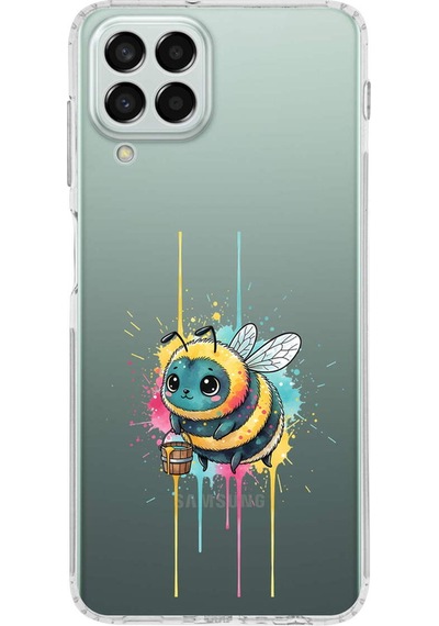Samsung Galaxy M33 İle Uyumlu Splash Arı Tasarımlı Şeffaf Silikon Kılıf Şeffaf