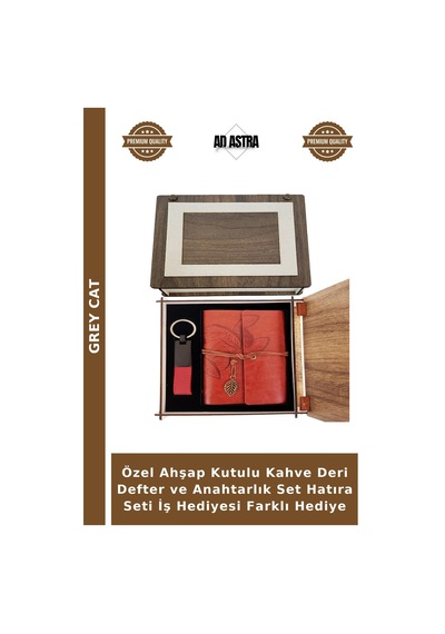 Özel Ahşap Kutulu Kahve Deri Defter Ve Anahtarlık Set Hatıra Seti İş Hediyesi Farklı Hediye