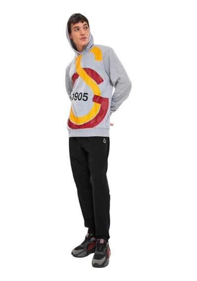 Galatasaray Büyük Logolu Gri Sweatshirt Bayrak Hediyeli Gri