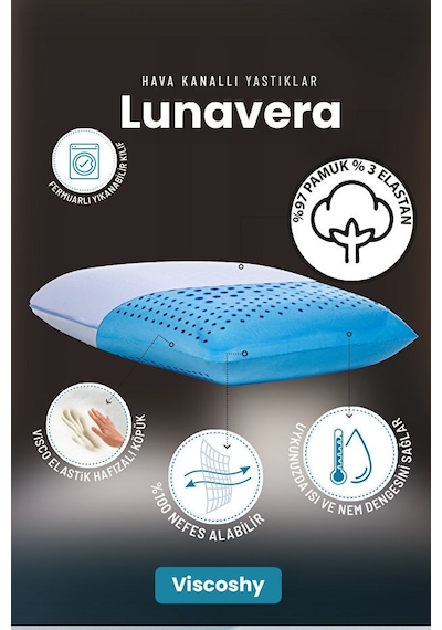 Viscoshy Lunavera Airflow Hava Kanallı Ortopedik Visco Yastık Premium Ortopedik Visko, Lüks, Visco Yastık Beyaz