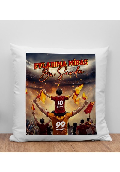 Bk Gift Kişiye Özel İsimli Baba-oğul Sarı Kırmızı Evladıma Miras Bu Sevda Beyaz Kırlent Yastık-2, Doğum Günü Hediyesi, Taraftar Hediyesi Kobitmeyencom