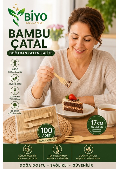 Tek Kullanımlık Bambu Çatal 100 Adet