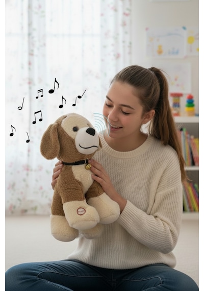 Büyük Boy Sesli Havlayan Peluş Köpek Oyuncak 35 Cm Çok Renkli