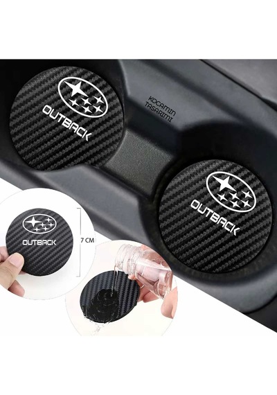 Subaru Outback Siyah Karbon Bardak Altlığı Subaru Logolu Outback Yazılı Dayanıklı 7 Cm Tasarımı 2 Adet 2 Adet