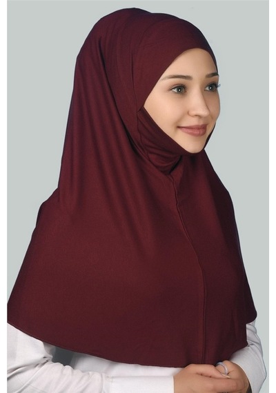 Altobeh Hazır Türban Peçeli Pratik Eşarp Tesettür Nikaplı Hijab - Namaz Örtüsü Sufle (XL) - Bordo