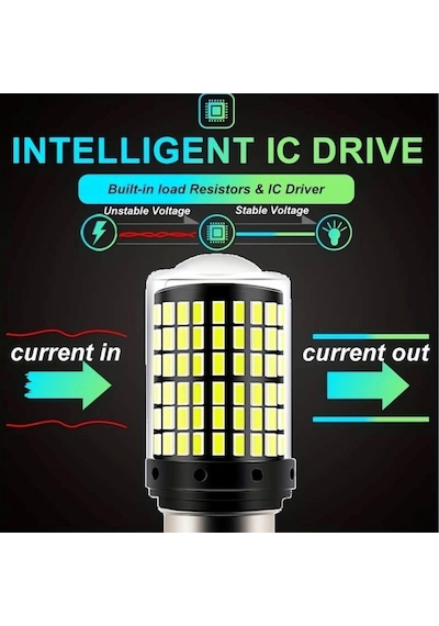 Carub 12V Ampul Beyaz Çakarlı 1016 BAY15D 144 Smd Led Çift Duy Oto Gündüz Farı Geri Vites Fren Stop Park Lambası Ampulü 2li Set