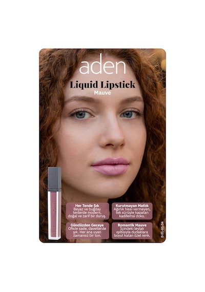 Aden Liquid Lipstick - Likit Ruj 34 Mauve Eflatun Çok Renkli