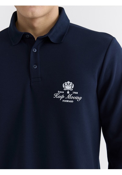Lcwaıkıkı Classic Lacivert Polo Yaka Baskılı Erkek Sweatshirt