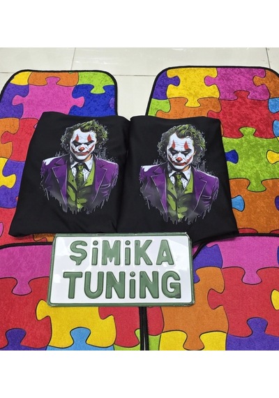 Joker Sıyah Oto Servis Kılıfı Ön Ve Arka 4parça Arka Logolu Ve Renkli Dekor Halı Paspas Üniversal 1 Takım