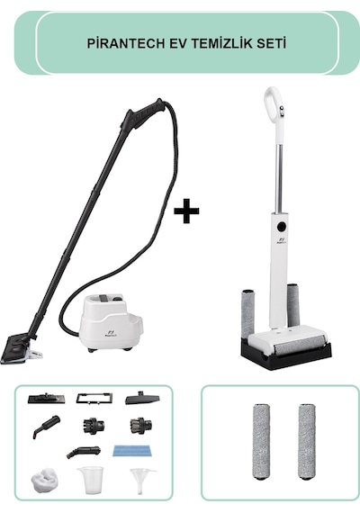 PiranTech CB-103A Buharlı Temizlik Makinesi + M-210 Şarjlı Islak & Kuru Zemin Temizleyici