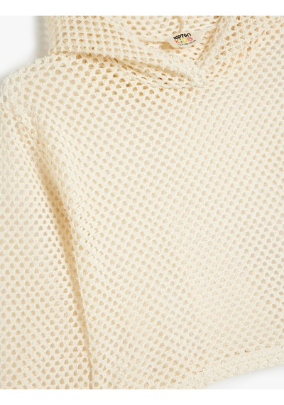 Koton Kapşonlu Sweatshirt File Detaylı Uzun Kollu Bej 5skg10160ak Ekru