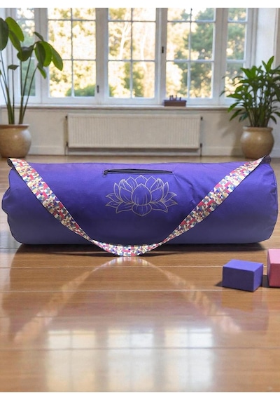 Narespor Su Geçirmez Lotus Baskılı Mat Taşıma Çantası Yogafitness Antrenman Çantası 2 Adet Mat Toplamalastiği Mor