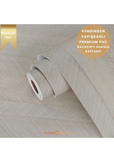 Technosmart 60 500cm Kendinden Yapışkanlı Balıksırtı Desenli Premium Duvar Kağıdı Masa Dolap Kaplama Bej