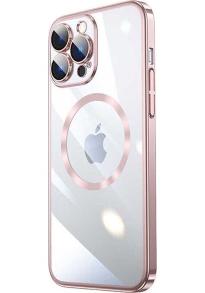 Apple Uyumlu iPhone 14 Pro Max Kılıf Wireless Şarj Özellikli Sert Pc Zore Riksos M-safe Kapak Rose Gold