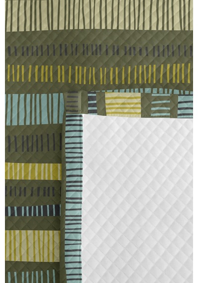 Geometrik Çizgili Haki Genç Odası Tek Kişilik Pike Takımı - Modern Sarı 160x220 Cm Yatak Örtüsü Eski Kulübe Hissi