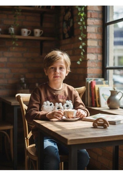 Zekids Erkek Çocuk Peluş Ayıcık İşlemeli Sweatshirt-16393 Kahverengi