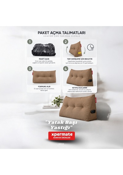 Yatak Başı Yastığı Sırt ve Bel Destek Yastığı 120 CM Yaslanma ve Dinlenme Yastığı Kahverengi