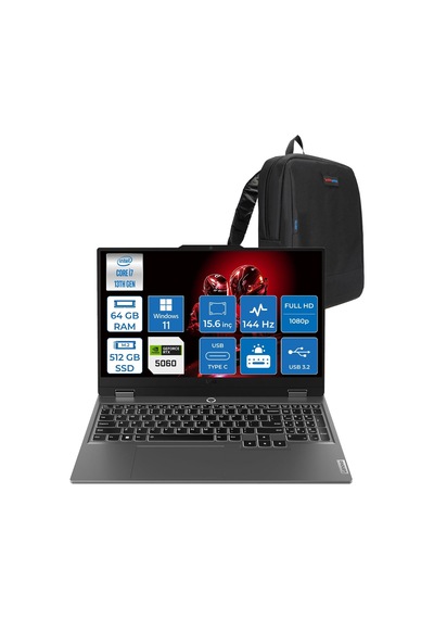 Lenovo LOQ 15IRX10 83JE00ETTRH17 i7-13650HX 64 GB 512 GB SSD RTX5060 15.6" W11H Dizüstü Bilgisayar + Zetta Çanta
