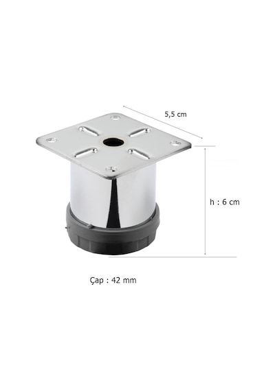 4 Adet Mobilya Ayağı Metal 6 Cm Alttan Ayarlı 42 Mm Krom Ayak